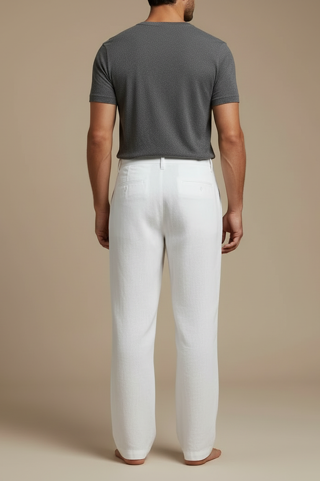 Pantalon Blanc Lin Décontracté Ample Homme - vue 2