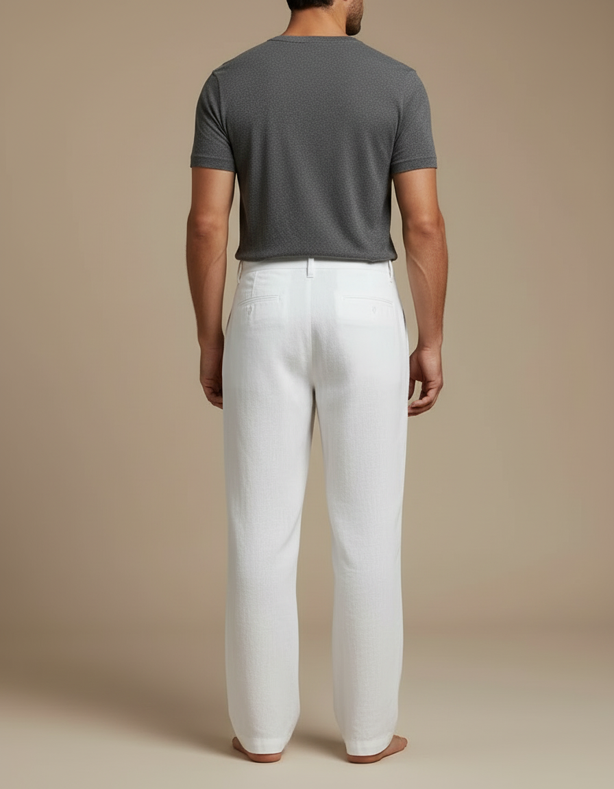 Pantalon Blanc Lin Décontracté Ample Homme - vue 2