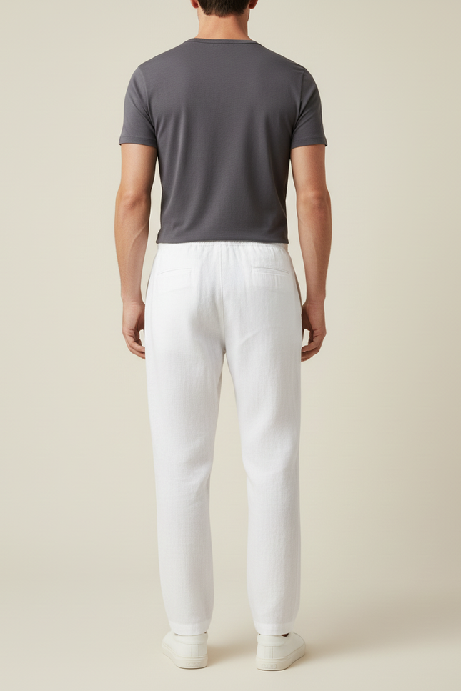 Pantalon Blanc Homme Décontracté Coton Lin Cordon - vue 2