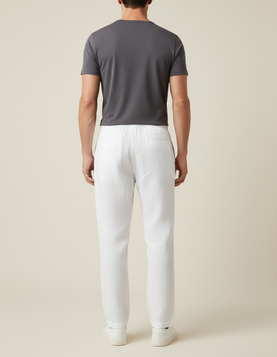 Pantalon Blanc Homme Décontracté Coton Lin Cordon - vue 2