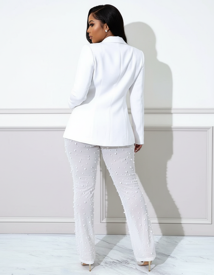 Pantalon Blanc Transparent Perlé Ample Fluide Élégant - Maille