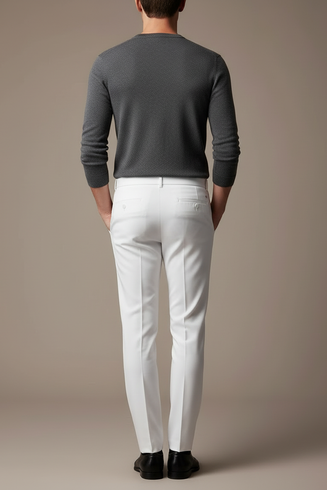 Pantalon Blanc Homme Droit Élégant Formel Ajusté - Gabardine - vue 2