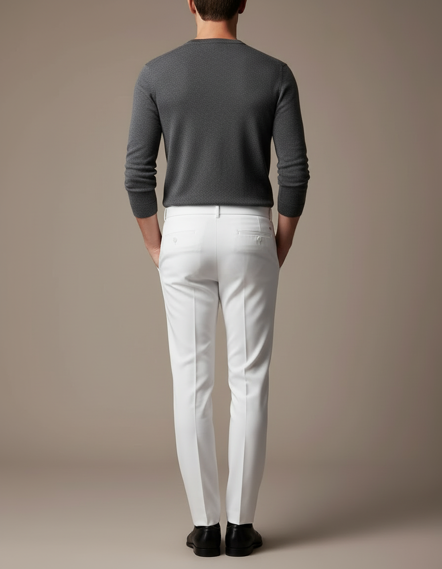 Pantalon Blanc Homme Droit Élégant Formel Ajusté - Gabardine - vue 2