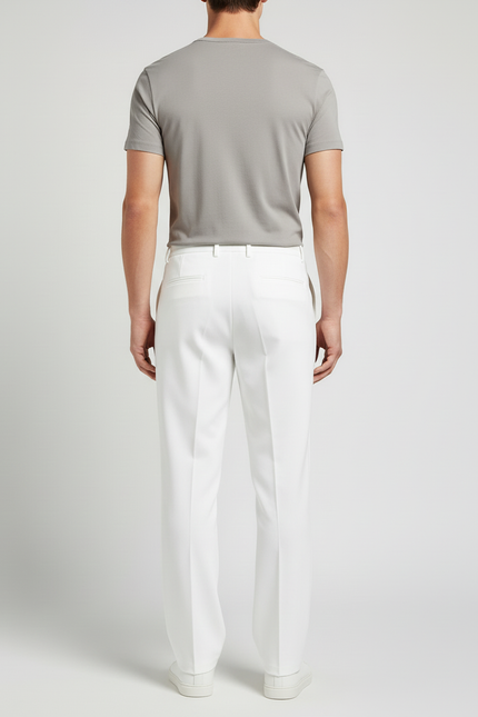 Pantalon Blanc Homme Droit Décontracté Élégant - Polyester - vue 2