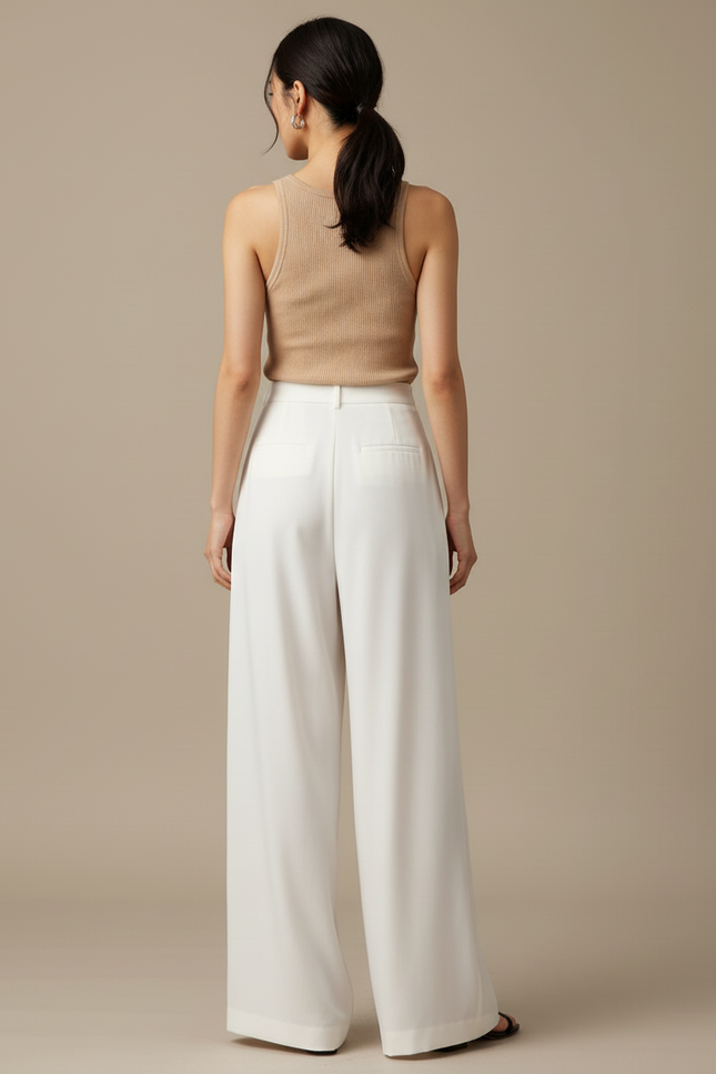 Pantalon Blanc Fluide Ample Élégant Plissé Femme - Polyester - vue 2