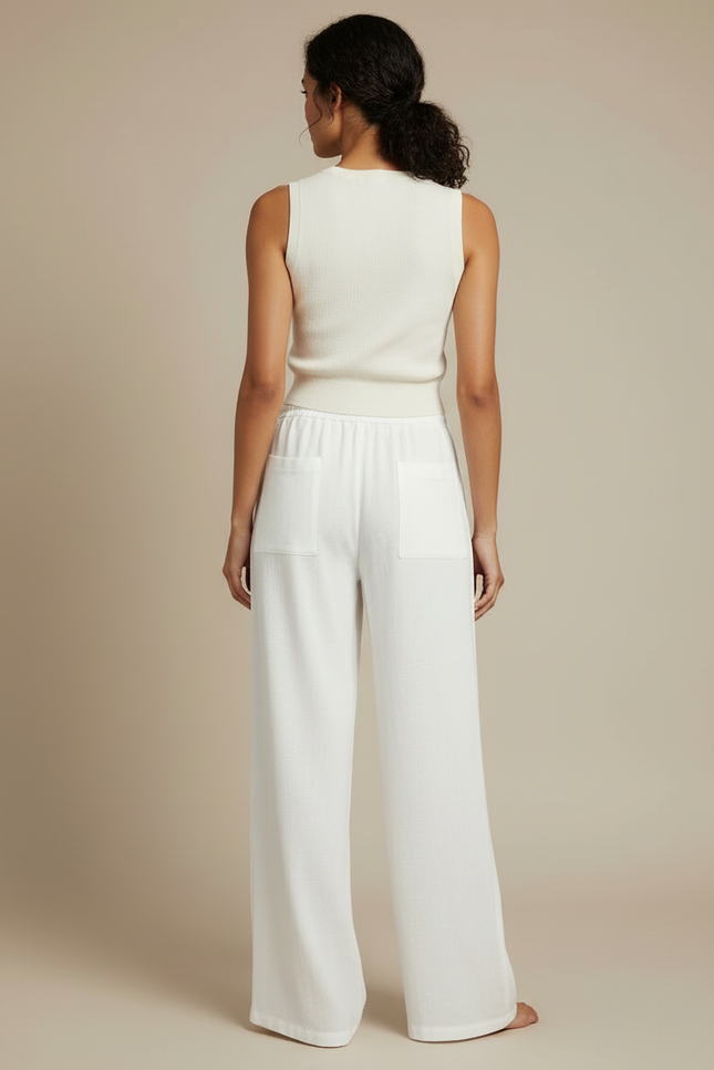 Pantalon Blanc Palazzo - Lin - vue 2