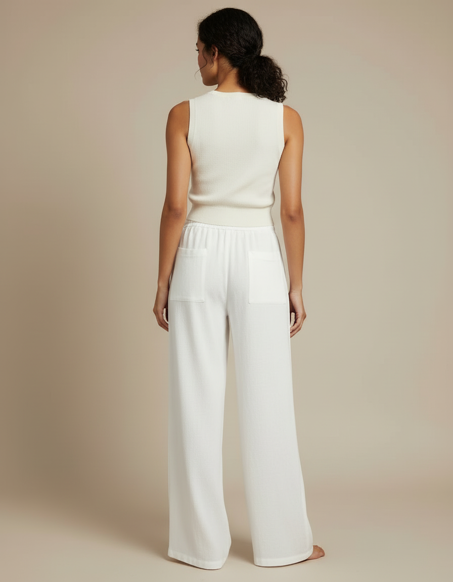 Pantalon Blanc Palazzo - Lin - vue 2