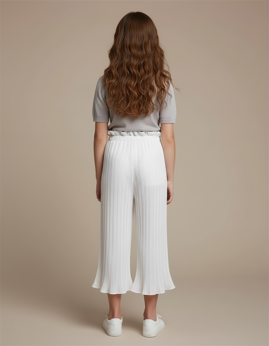 Pantalon Blanc Plissé Ample Taille Haute Fille - Polyester - vue 2