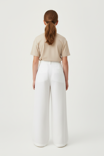 Pantalon Blanc Ample Lin Décontracté Taille Haute - vue 2