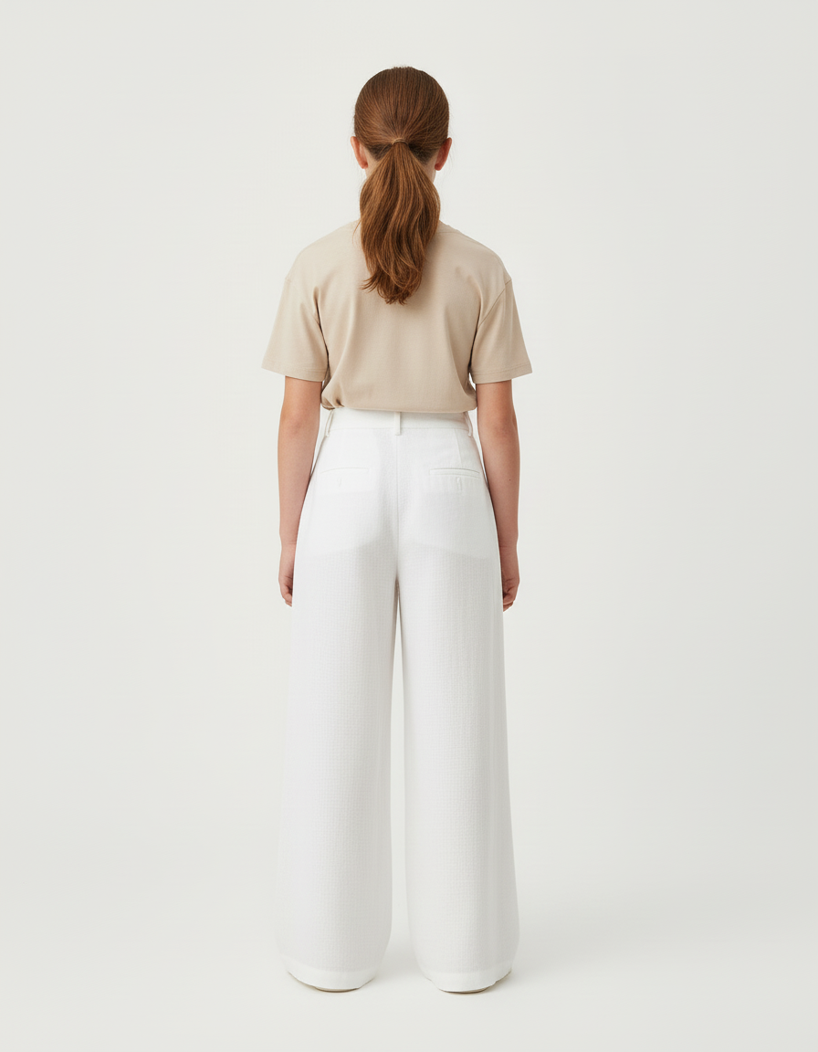 Pantalon Blanc Ample Lin Décontracté Taille Haute - vue 2