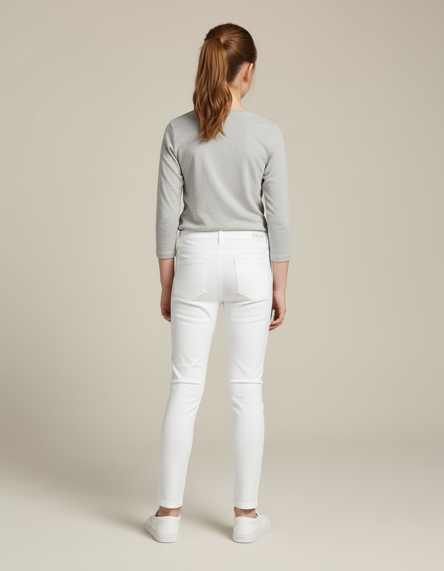 Pantalon Blanc Slim Stretch Enfant Fille Uni - Maille - vue 2