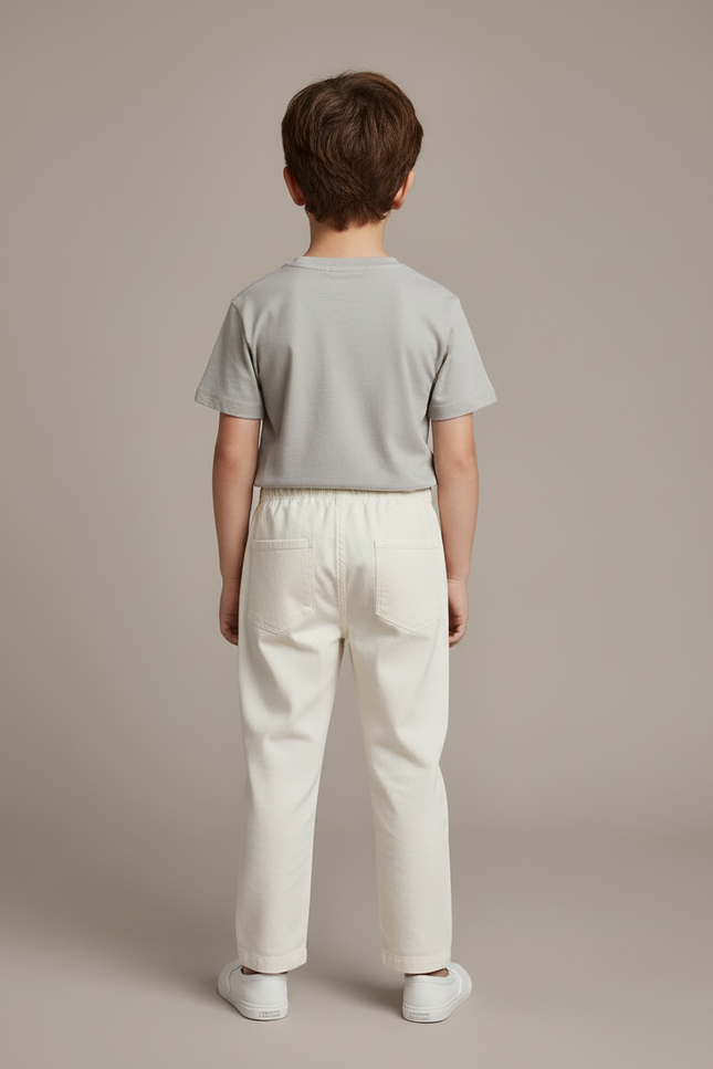 Pantalon Blanc Enfant Coton Décontracté Taille Élastique - vue 2