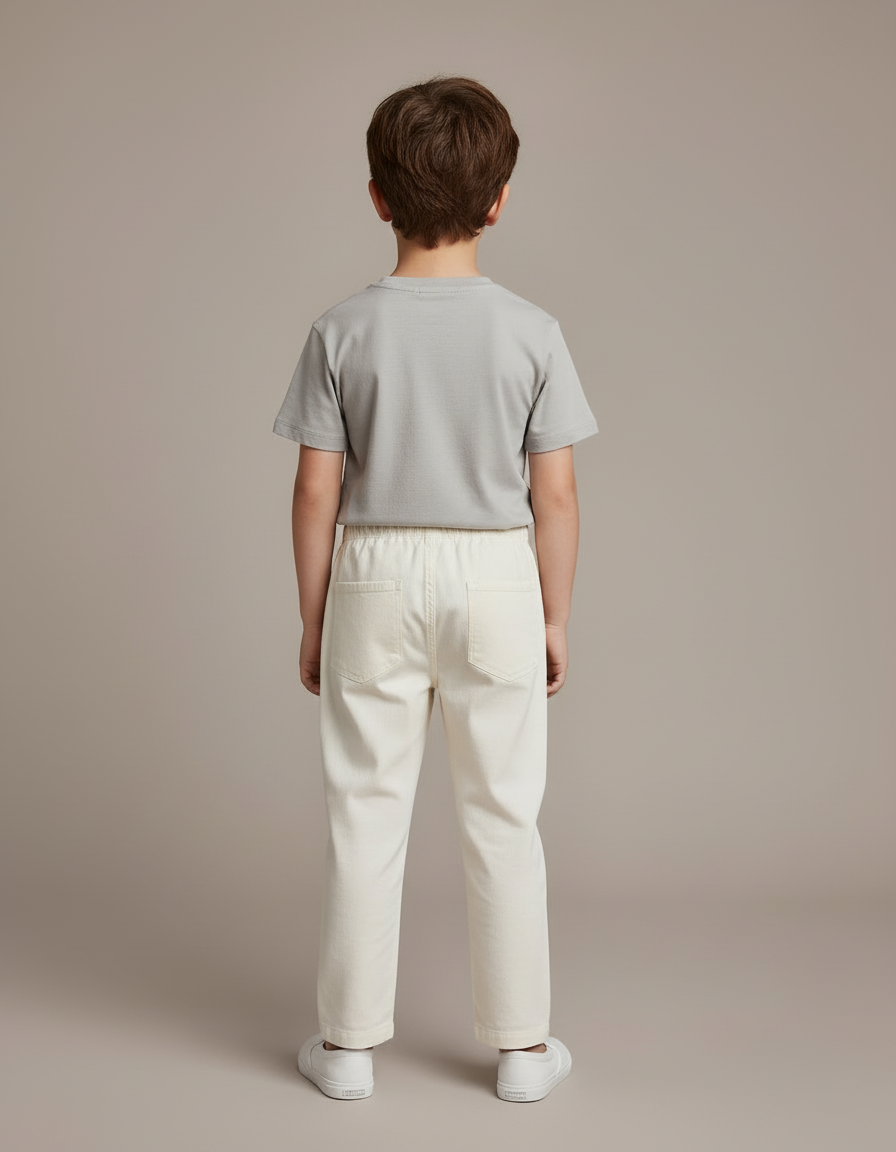Pantalon Blanc Enfant Coton Décontracté Taille Élastique - vue 2