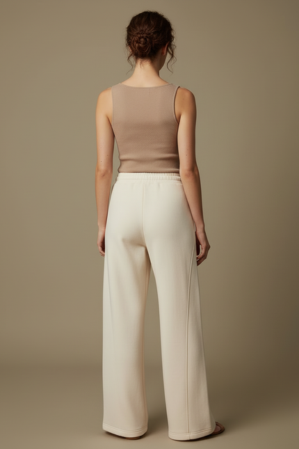 Pantalon Blanc Large Molletonné Cordon Décontracté - vue 2
