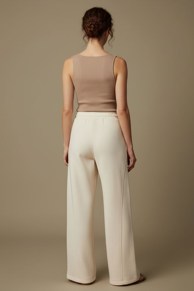 Pantalon Blanc Large Molletonné Cordon Décontracté - vue 2