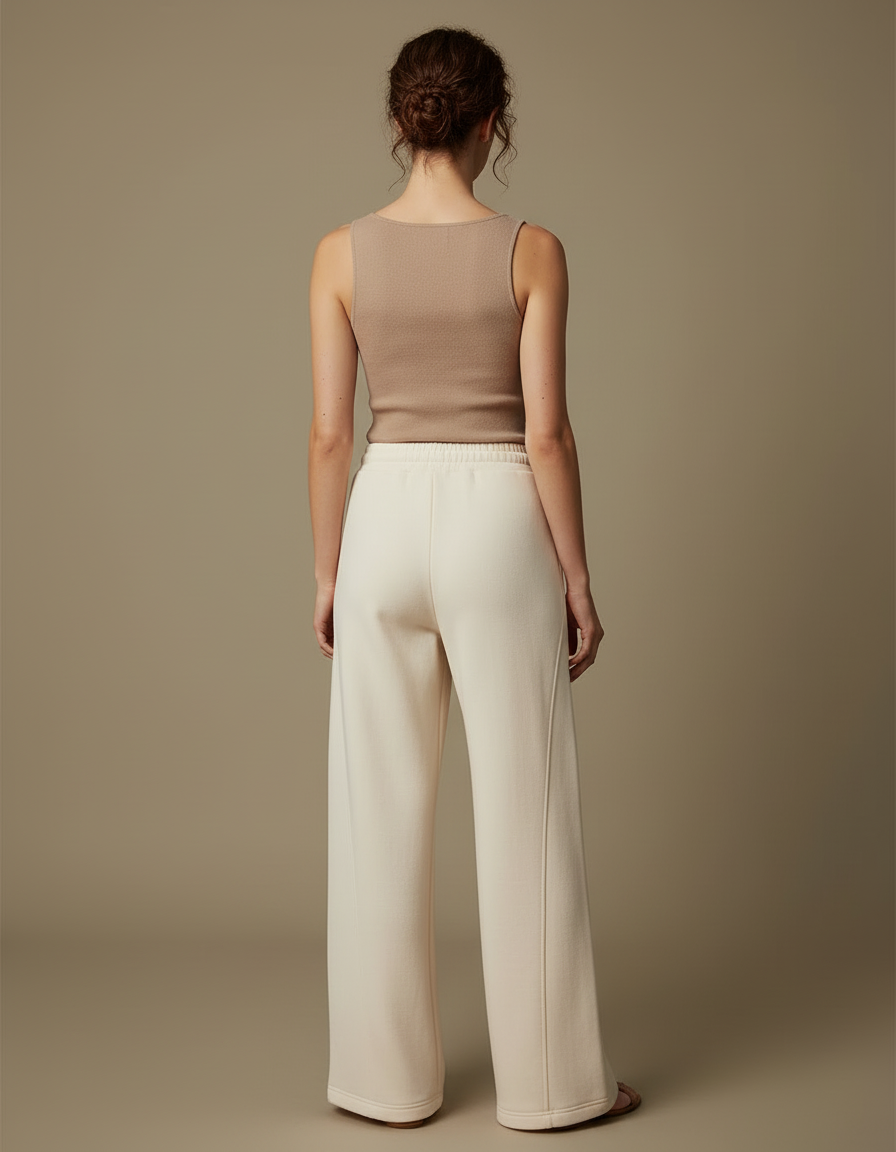 Pantalon Blanc Large Molletonné Cordon Décontracté - vue 2
