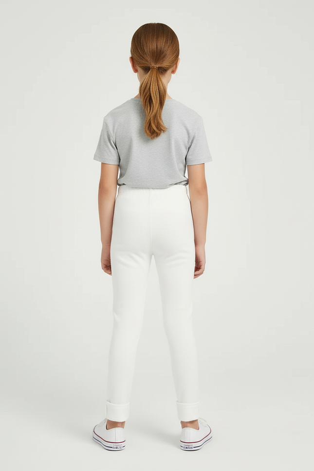 Pantalon Blanc Côtelé Slim Confortable Enfant Hiver - Maille - vue 2