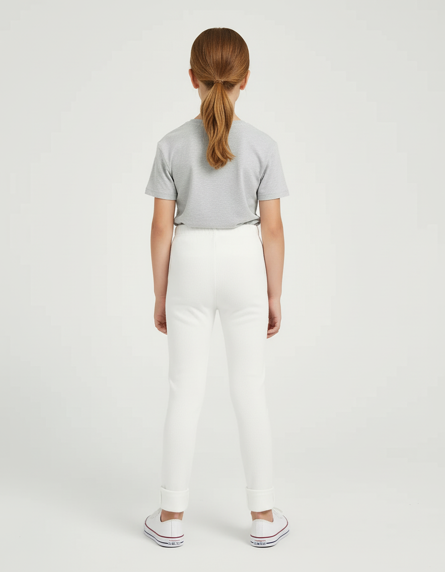 Pantalon Blanc Côtelé Slim Confortable Enfant Hiver - Maille - vue 2