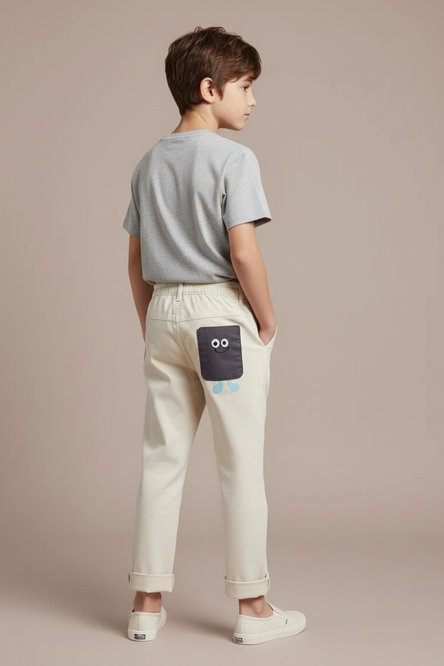Pantalon Blanc Enfant Coton Décontracté Garçon Mignon - Beige - vue 2