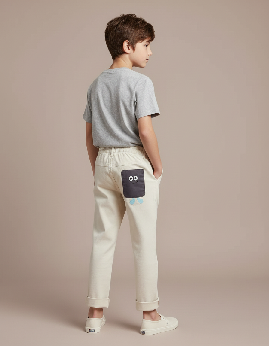 Pantalon Blanc Enfant Coton Décontracté Garçon Mignon - Beige - vue 2