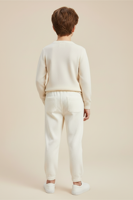 Pantalon Blanc Côtelé Décontracté Confortable Enfant - Cordé - vue 2