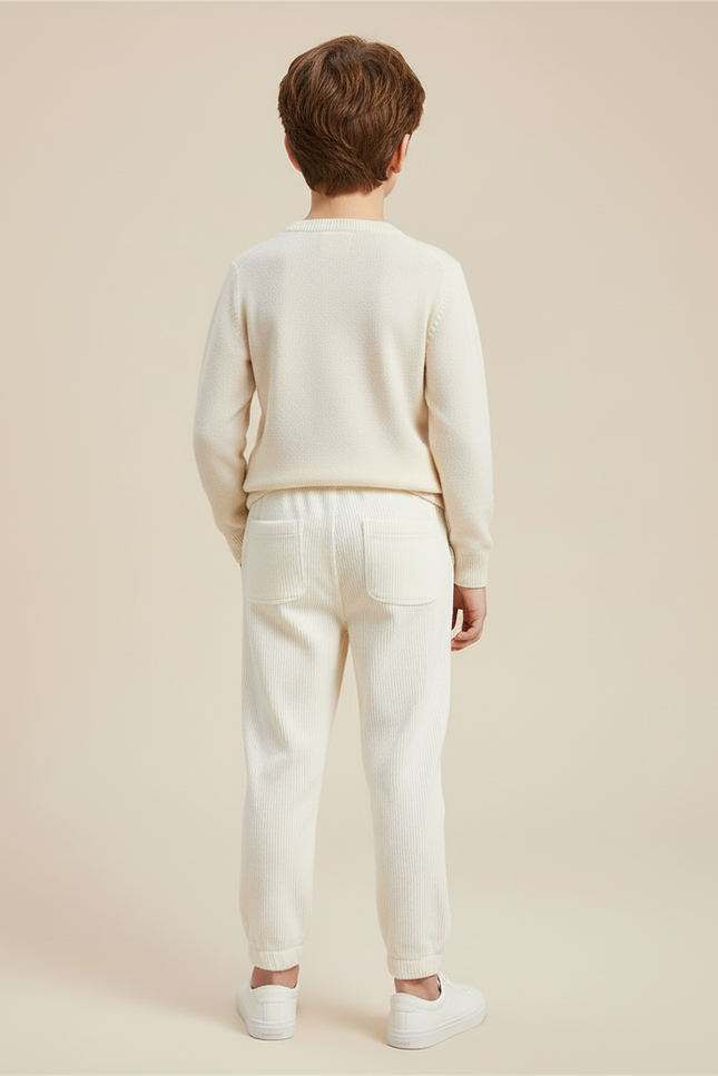 Pantalon Blanc Côtelé Décontracté Confortable Enfant - Cordé - vue 2