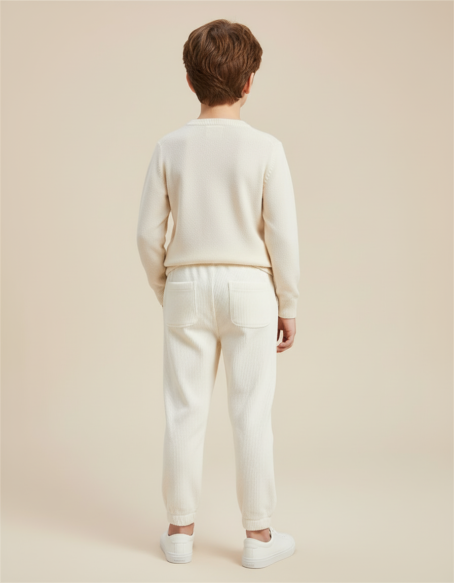 Pantalon Blanc Côtelé Décontracté Confortable Enfant - Cordé - vue 2