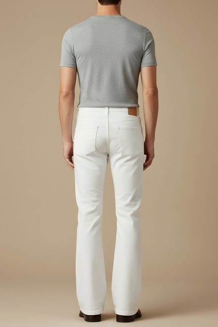 Pantalon Blanc Évasé Homme Décontracté Coton - Jean - vue 2