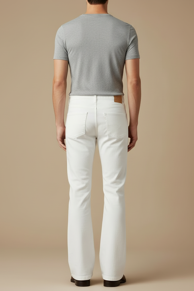 Pantalon Blanc Évasé Homme Décontracté Coton - Jean - vue 2