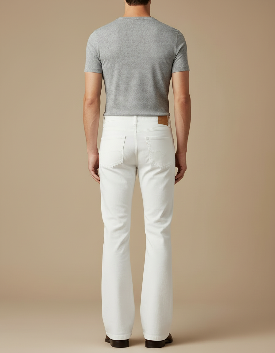 Pantalon Blanc Évasé Homme Décontracté Coton - Jean - vue 2