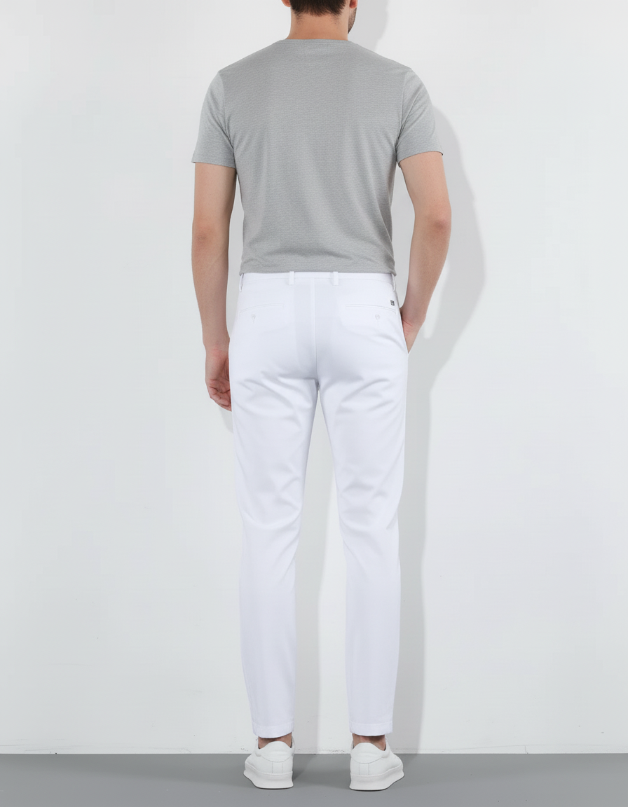 Pantalon Blanc Homme Slim Coton Respirant Élégant - vue 2
