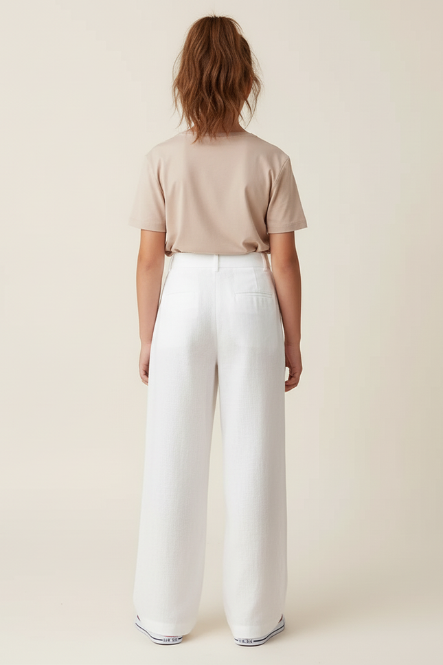 Pantalon Blanc Ample Lin Décontracté Fille Élégant - vue 2