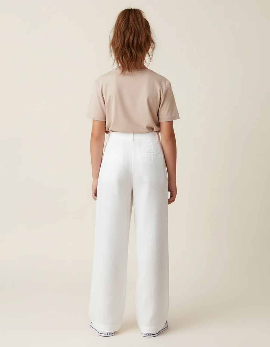 Pantalon Blanc Ample Lin Décontracté Fille Élégant - vue 2