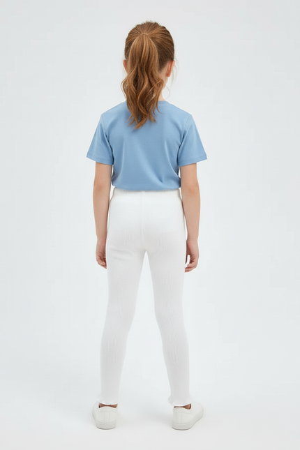 Pantalon Blanc Côtelé Brodé Confortable Enfant Fille - Maille - vue 2
