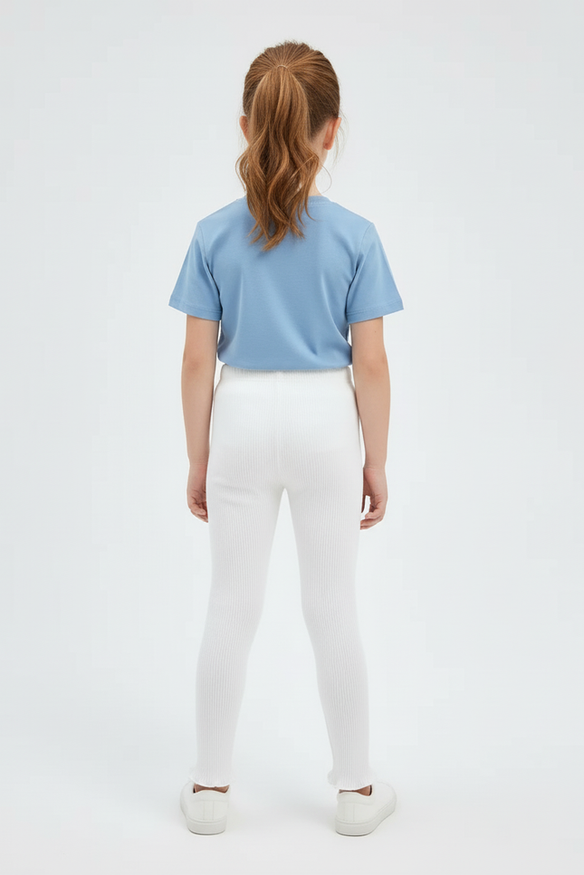 Pantalon Blanc Côtelé Brodé Confortable Enfant Fille - Maille - vue 2
