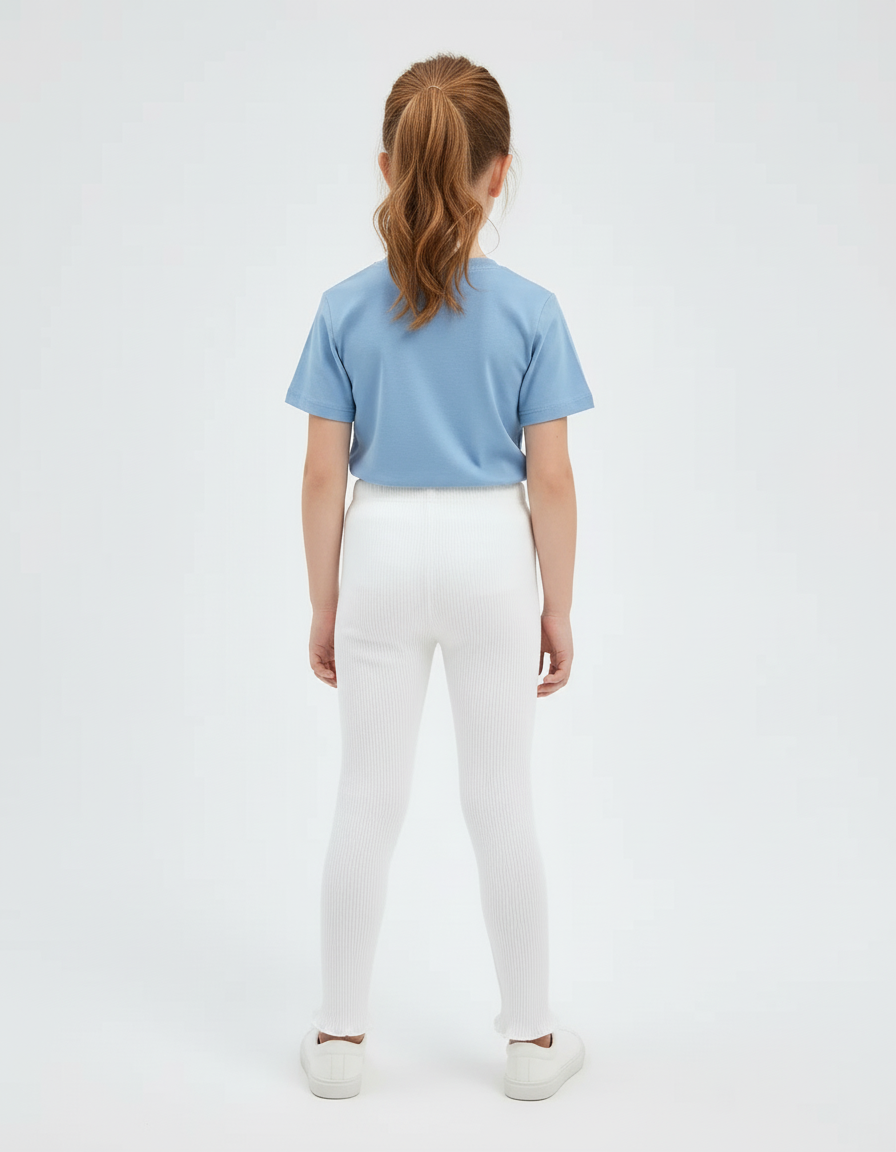 Pantalon Blanc Côtelé Brodé Confortable Enfant Fille - Maille - vue 2