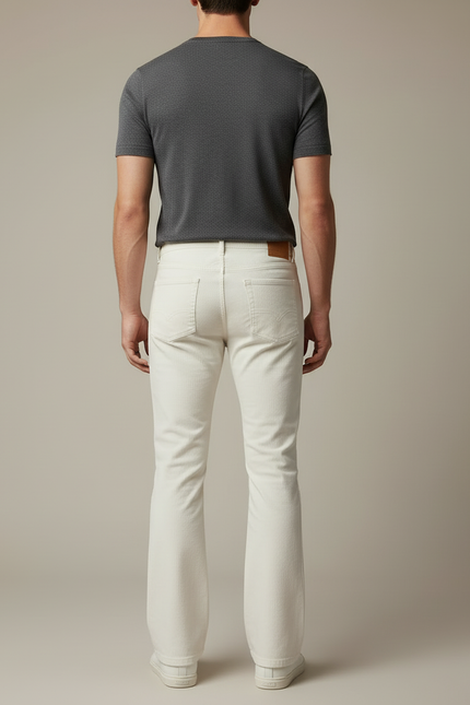 Pantalon Blanc Évasé Côtelé Décontracté Homme - Cordé - vue 2