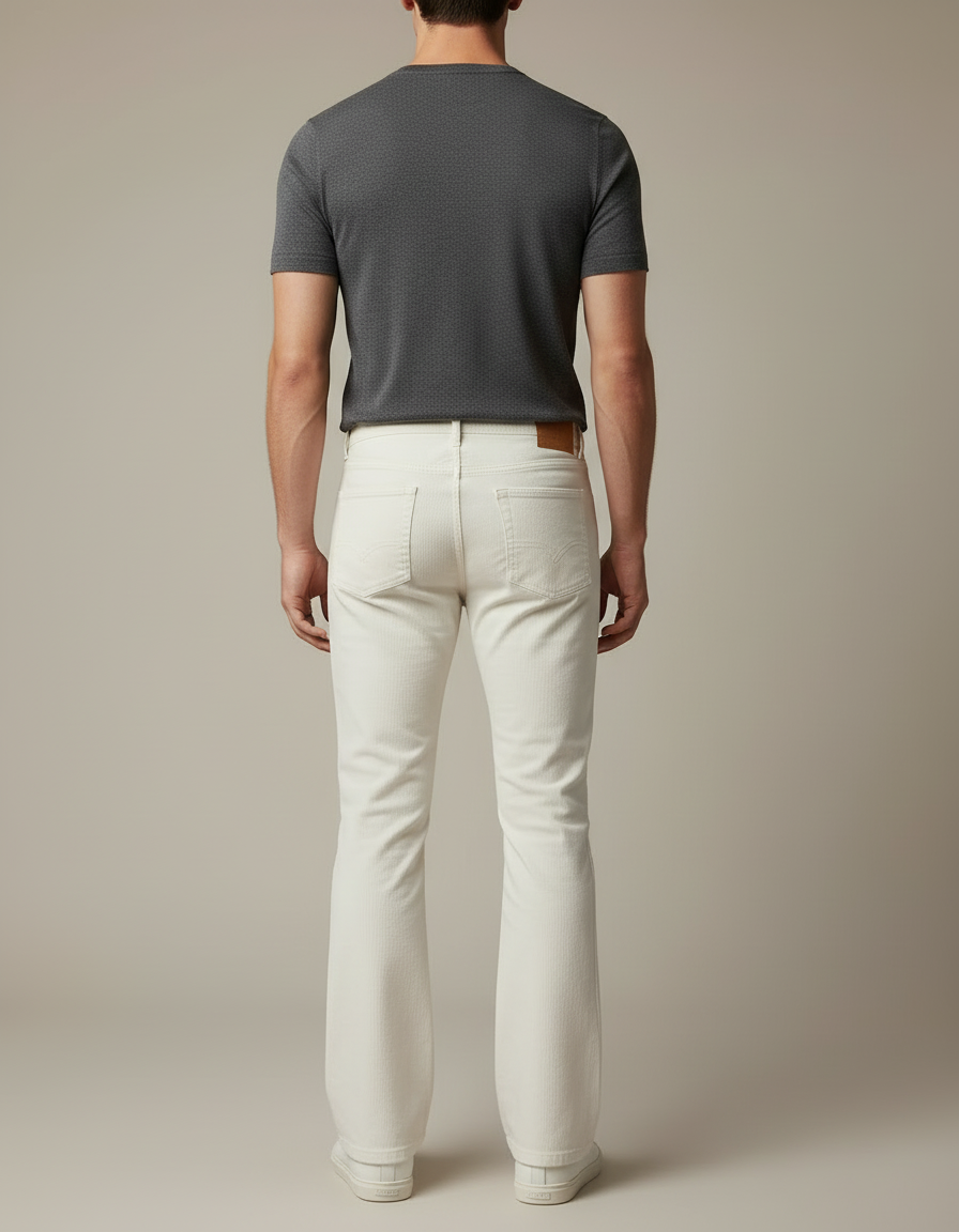 Pantalon Blanc Évasé Côtelé Décontracté Homme - Cordé - vue 2
