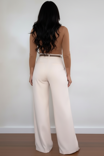 Pantalon Blanc Large Élégant Taille Haute Fluide - Polyester - vue 2