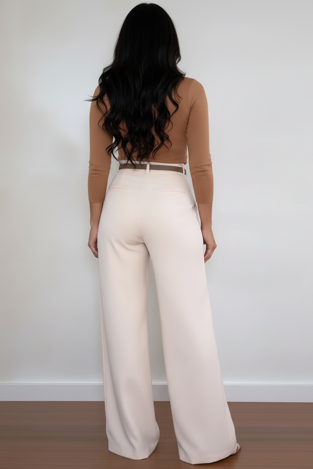 Pantalon Blanc Large Élégant Taille Haute Fluide - Polyester - vue 2