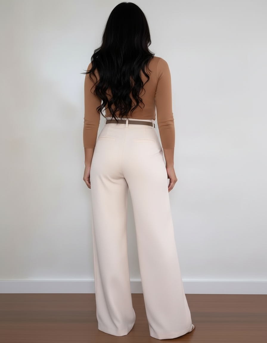 Pantalon Blanc Large Élégant Taille Haute Fluide - Polyester - vue 2