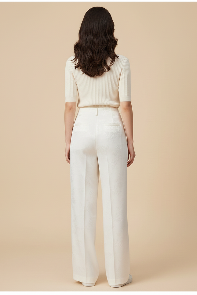 Pantalon Blanc Satiné Brodé Ample Élégant Femme - vue 2