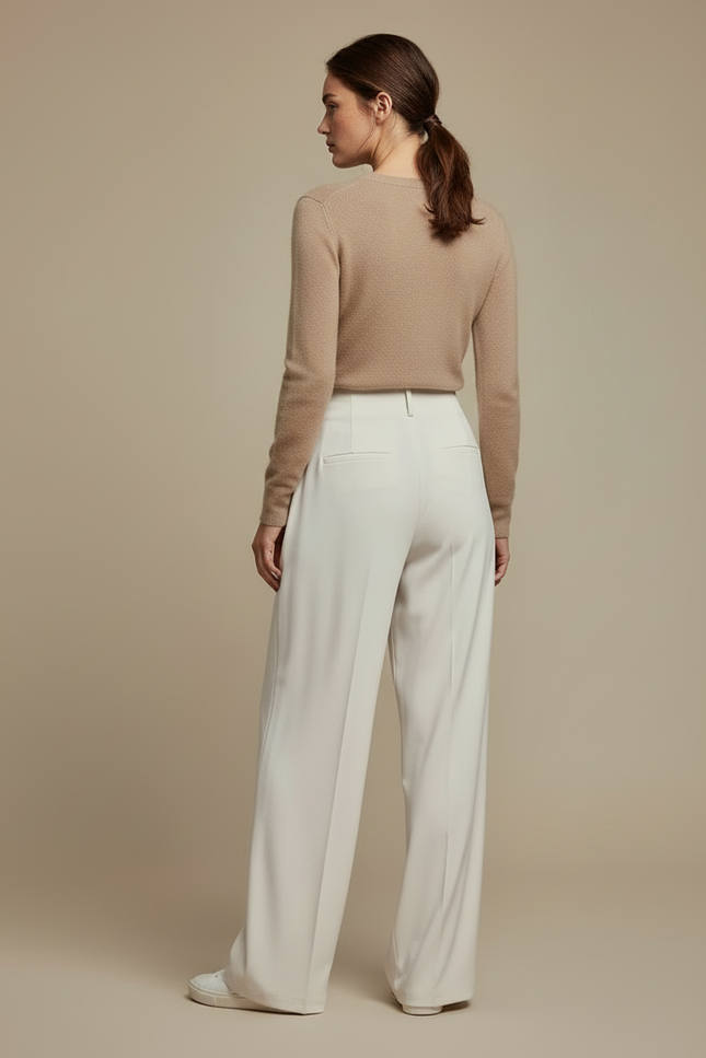 Pantalon Blanc Plissé Fluide Taille Haute Élégant - Viscose - vue 2