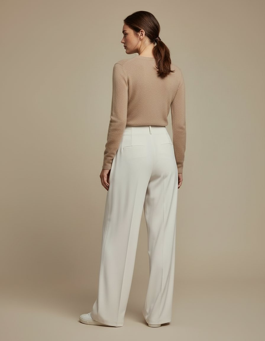 Pantalon Blanc Plissé Fluide Taille Haute Élégant - Viscose - vue 2