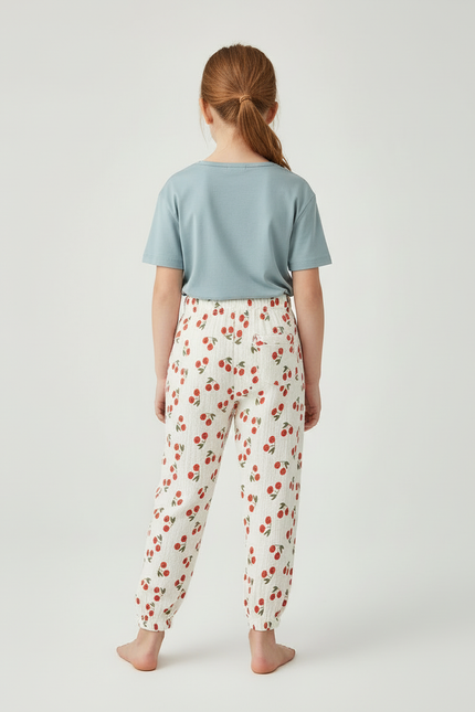 Pantalon Blanc Cerises Coton Gaufré Enfant Estival - Imprimé - vue 2