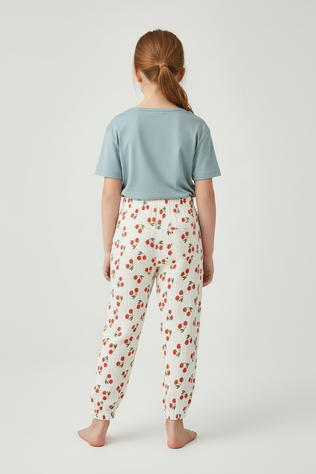 Pantalon Blanc Cerises Coton Gaufré Enfant Estival - Imprimé - vue 2