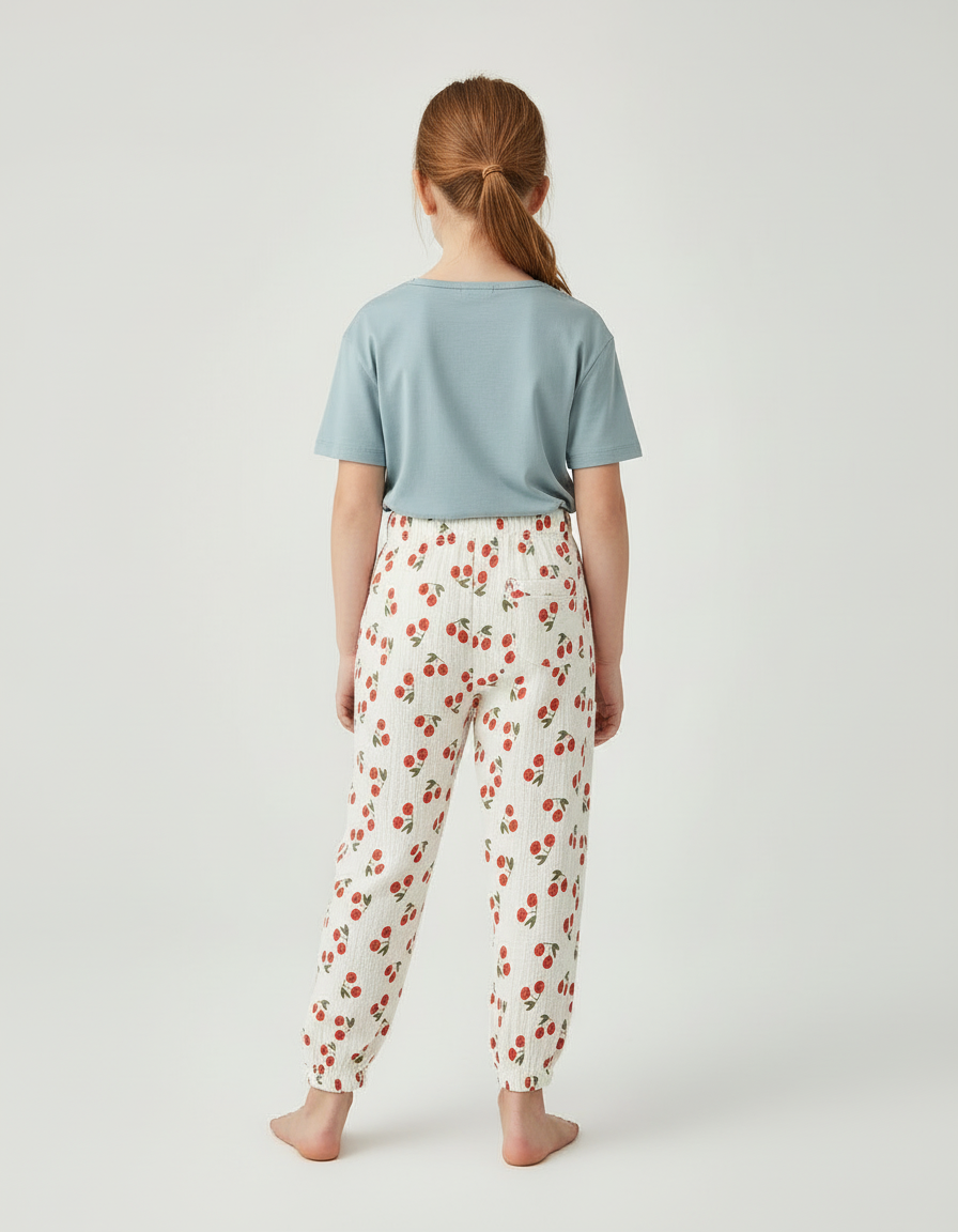Pantalon Blanc Cerises Coton Gaufré Enfant Estival - Imprimé - vue 2