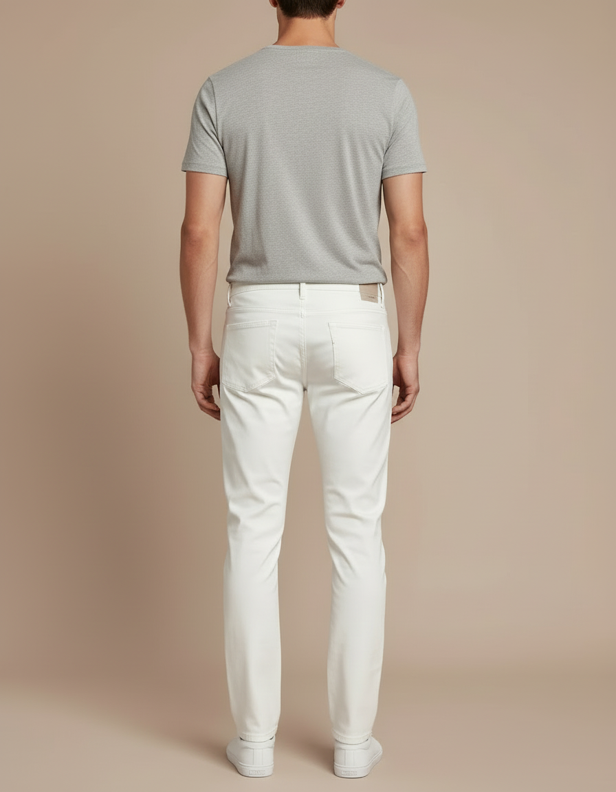 Pantalon Blanc Homme Slim Fit Décontracté Coton - vue 2