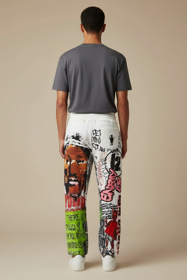 Pantalon Blanc Imprimé Graffiti Ample Décontracté Homme - Molleton - vue 2
