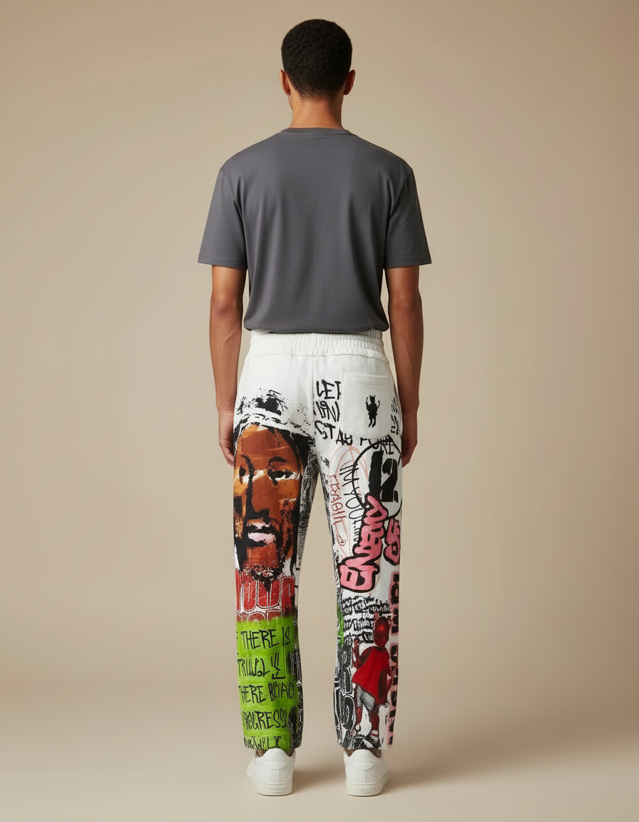 Pantalon Blanc Imprimé Graffiti Ample Décontracté Homme - Molleton - vue 2